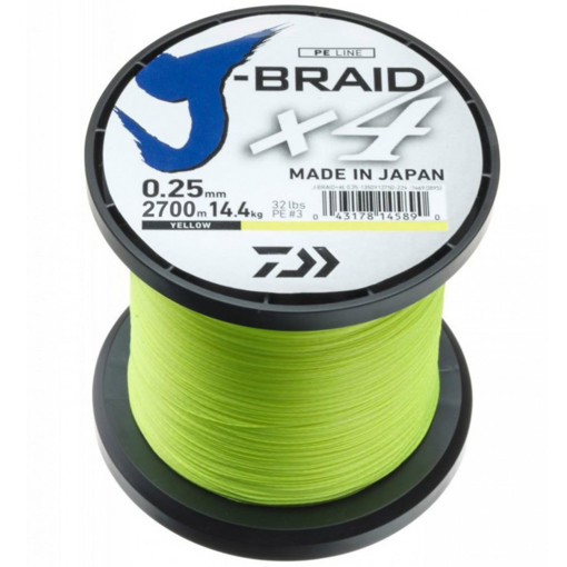Obrázek Daiwa J-Braid X4 Žlutá, 0.17mm 8.4kg 1m