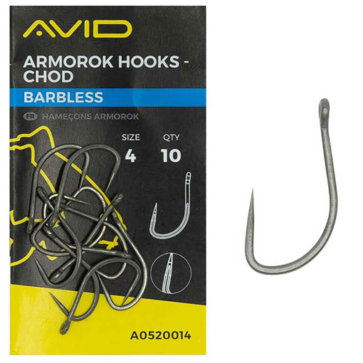 Avid Carp Armorok Chod Hooks size 4 Barbless