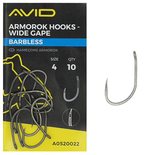 Avid Carp Armorok Wide Gape Hooks size 8 Barbless