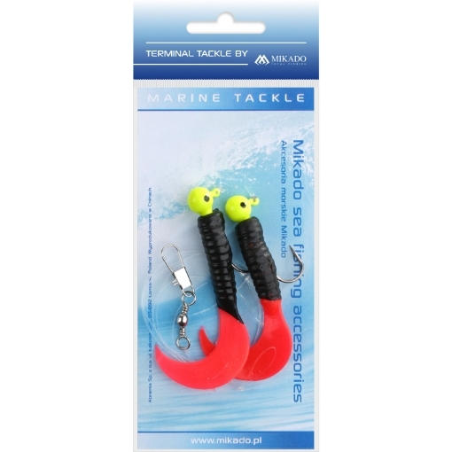 Mořský návazec - paternoster Mikado Pilk Twist Jighead Rig 7.5cm 2x6g Černočervený