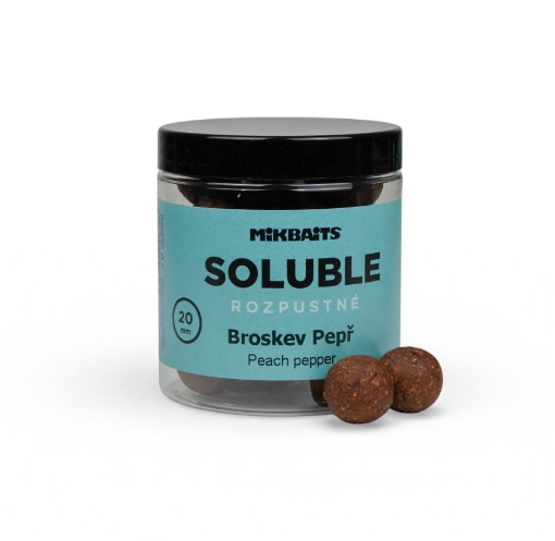 Rozpustné SOLUBLE boilie 250ml - Broskev Pepř 20mm