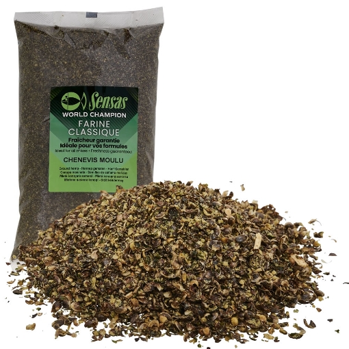 Přírodní drcené konopí Sensas Chenevis Moulu pro zvýšení aktivity vnadící směsi, 700g.