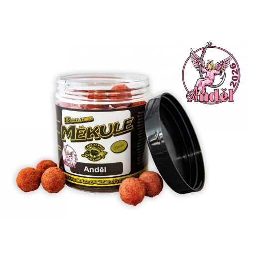 Vysoce atraktivní měkké chytací boilies Mekule v příchuti Anděl o průměru 20 mm.
